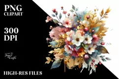 Watercolor Abstract Vibrant Bouquet Gold Foil with Cherry Product Image 1