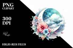 Vibrant Boho Moon with Stars, Transparent PNG Product Image 1