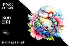 Colorful Baby Parrot Sleeping in Flower | Clipart Product Image 2