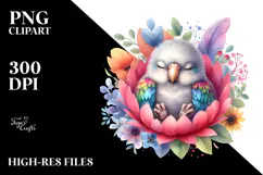Colorful Baby Parrot Sleeping in Flower | Clipart Product Image 2