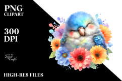 Colorful Baby Parrot Sleeping in Flower | Clipart Product Image 2