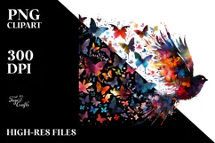 Colorful Grungy Bird with Butterfly Silhouettes, Transparent Product Image 2