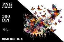 Colorful Grungy Bird with Butterfly Silhouettes, Transparent Product Image 2