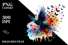 Colorful Grungy Bird, Butterfly Silhouettes PNG Product Image 2