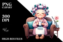 Colorful Lady on Couch | Hair Curlers Mug | Clipart Product Image 2