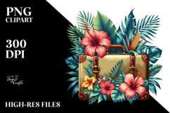 Vintage Tropical Flower Suitcase PNG Product Image 2