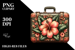 Vintage Tropical Flower Suitcase PNG Product Image 2