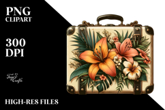Vintage Tropical Flower Suitcase PNG Product Image 2