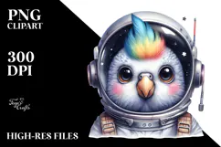 Cute Baby Parrot Astronaut, PNG Product Image 2