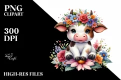 Sitting Cow with Flower Crown PNG Product Image 1