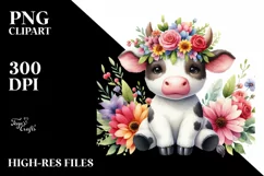 Sitting Cow with Flower Crown PNG Product Image 1