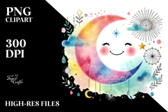 Simple Adorned Smiling Moon PNG Product Image 2