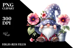 Cute Gnome with Morning Glory, Watercolor Art Product Image 2