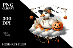 Halloween Duck on Cloud with Jack&#039;o Lanterns PNG Product Image 2
