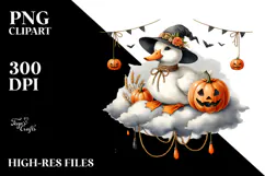 Halloween Duck on Cloud with Jack'o Lanterns PNG Product Image 2