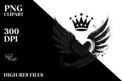 Heart with Wings and Crown Paintbrush Style PNG Product Image 2