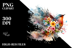 Colorful Bird with Spring Flowers PNG Product Image 2