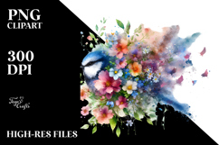 Colorful Grungy Bird with Spring Flowers, High-Res PNG Product Image 2