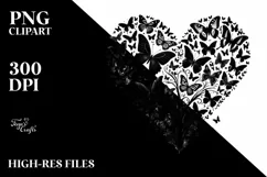 Half Butterfly Heart Silhouettes, PNG Product Image 2