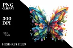 Vibrant Butterfly with Flowers, PNG Product Image 1