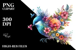 Colorful Bird, Flowers PNG Product Image 2