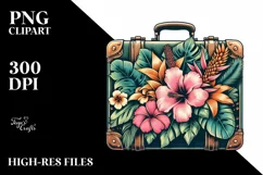 Vintage Tropical Flower Suitcase Style Clipart Product Image 3