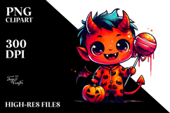 Funny Chibi-Style Little Demon in Pajamas, Watercolor Design Product Image 2