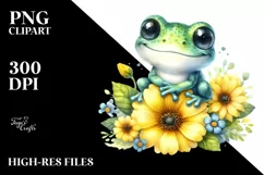 Baby Frog Yellow Flowers Clipart Product Image 1