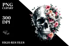 Grungy Skull with Flowers PNG Product Image 2