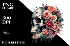 Grungy Flower Skull, Transparent PNG Product Image 2