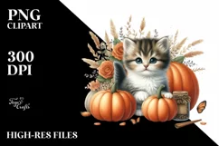 Cute Baby Kitten Pumpkin Watercolor Product Image 1