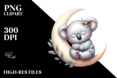 Cute Baby Koala Sleeping Moon | Sublimation Clipart Product Image 2