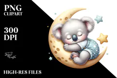 Cute Baby Koala Sleeping Moon | Sublimation Clipart Product Image 2