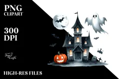 Funny Haunted House Clipart, Watercolor Style Product Image 2