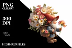 Detailed Gnome Carrying Freesia Bouquet | Clipart Product Image 3