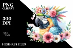 Cartoon Macaw with Flower Crown | Pastel Colors Product Image 1