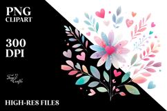 Simple Flower with Heart Petals, Pastel Watercolor Product Image 2