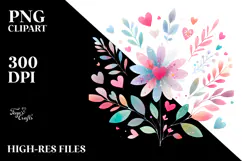 Simple Flower with Heart Petals, Pastel Watercolor Product Image 2