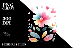 Simple Flower with Heart Petals, Pastel Watercolor Product Image 2