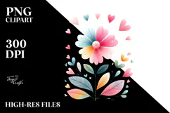 Simple Flower with Heart Petals, Pastel Watercolor Product Image 2