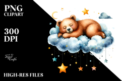Vibrant Bear Sleeping Cloud Stars | Sublimation Clipart Product Image 2