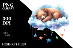 Vibrant Bear Sleeping Cloud Stars | Sublimation Clipart Product Image 2