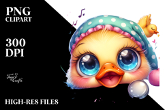 Vibrant Baby Duck with Crazy Eyes, Watercolor Art Product Image 2