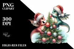 Cute Baby Dragons with Snowman, Transparent PNG Product Image 2