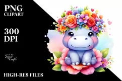 Cartoon Hippo with Flower Crown | Vibrant Colors Product Image 1