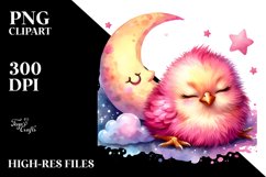Resting Baby Chicken on Smiling Moon, PNG Product Image 2