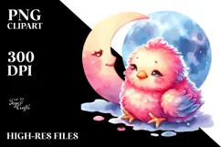 Resting Baby Chicken on Smiling Moon, PNG Product Image 2