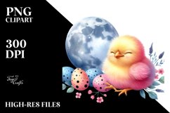 Resting Baby Chicken on Smiling Moon, PNG Product Image 2