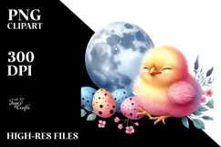 Resting Baby Chicken on Smiling Moon, PNG Product Image 2