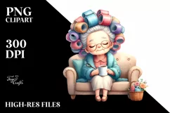 Colorful Lady on Couch | Hair Curlers Mug | Clipart Product Image 3